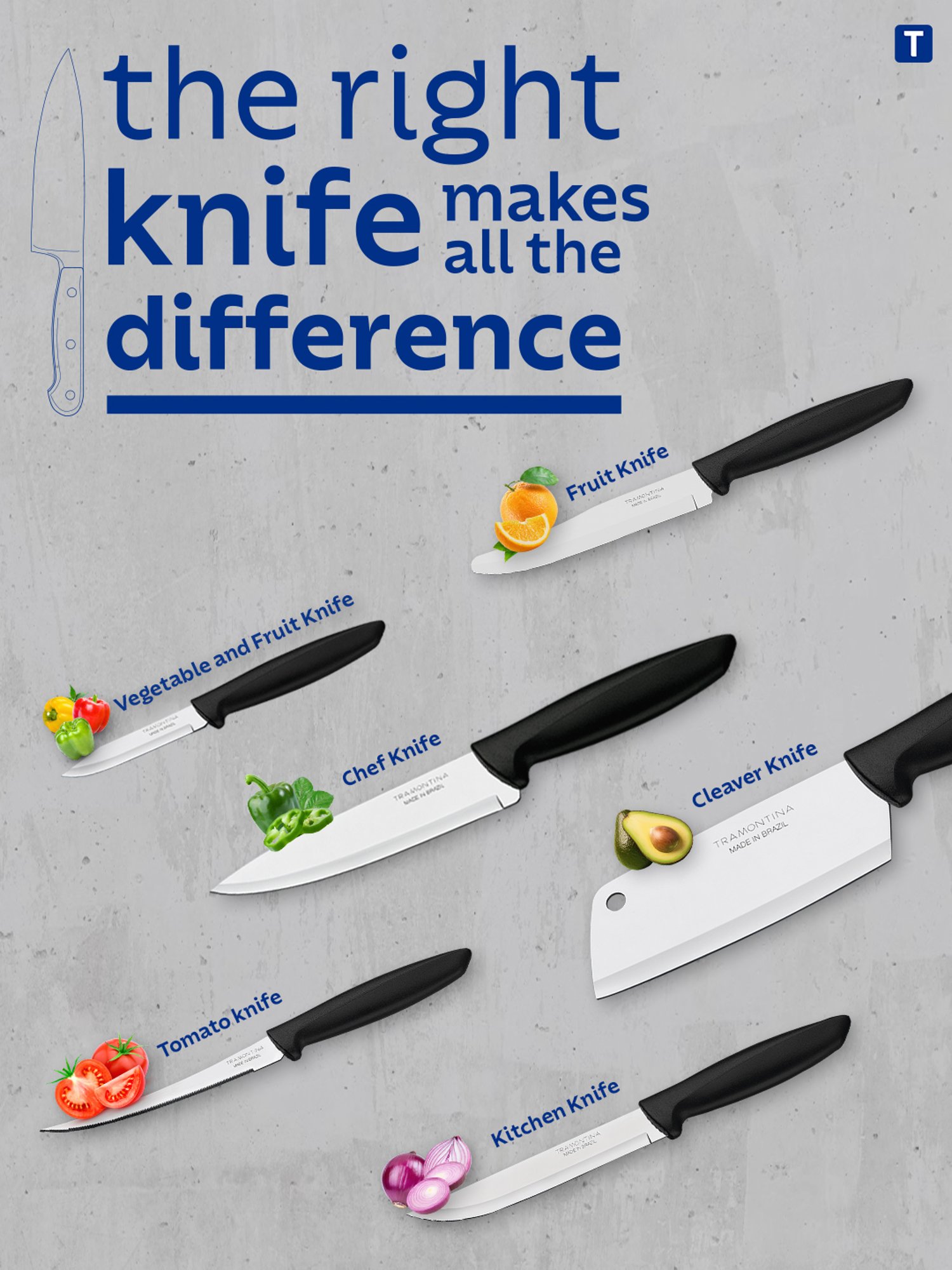 Tramontina Plenus Stainless Steel Tomato Knife 12cm/4.7" Grey serrated Edge Kitchen Knife