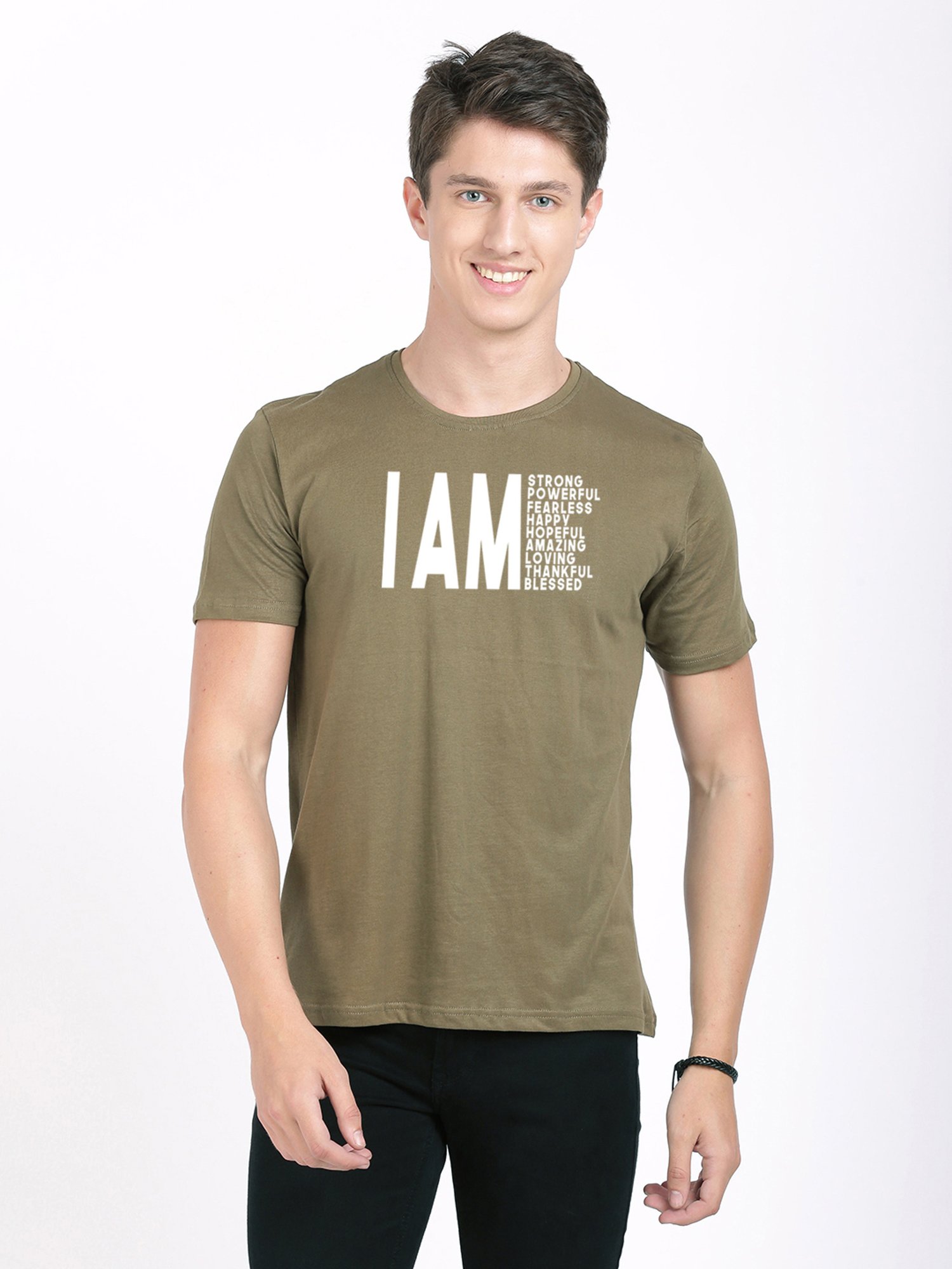 BLACK RADIO Olive Slim Fit Printed Cotton Crew T-Shirt