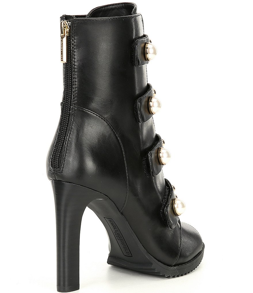 KARL LAGERFELD PARIS Brayden Leather Pearl Embellished Booties
