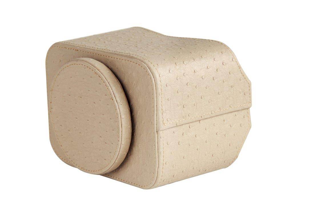 Ostrich PU leather Media Storage Spinning Remote Controller Holder, Remote Control Holder Organizer, Remote Caddy with Beautiful Defined Pattern, Makeup Brush Holder, Beige, 7.3x 5.5 x 6 inches