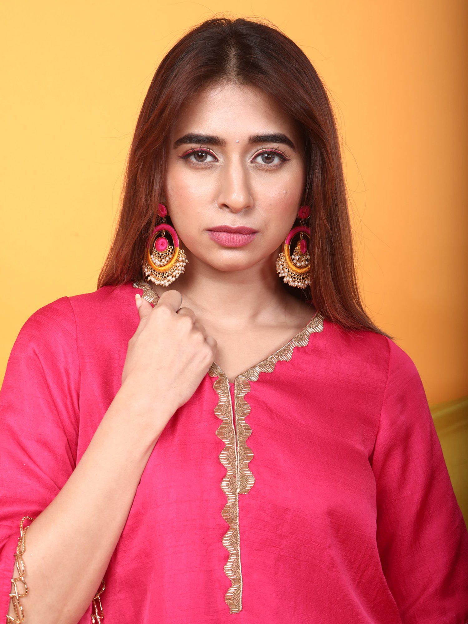 Monk & Mei Gulnaar Lahori Kurta and Pant Set-Fuchsia Pink