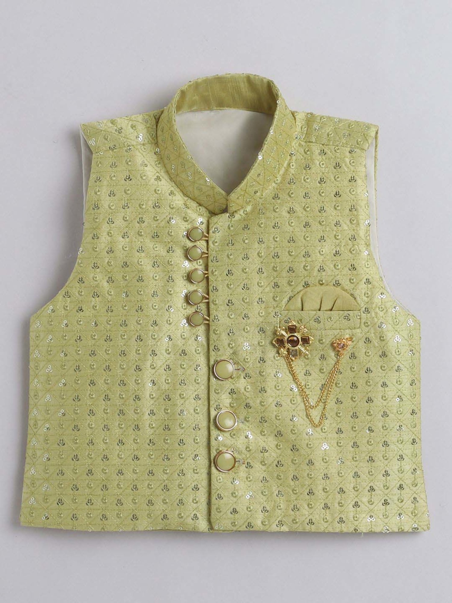 Ahhaaaa Kids Green Embellished Full Sleeves Kurta Set