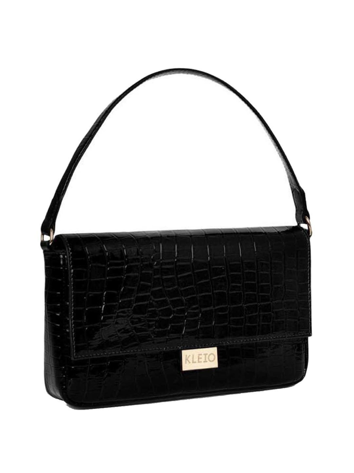 KLEIO Black Textured Medium Handbag