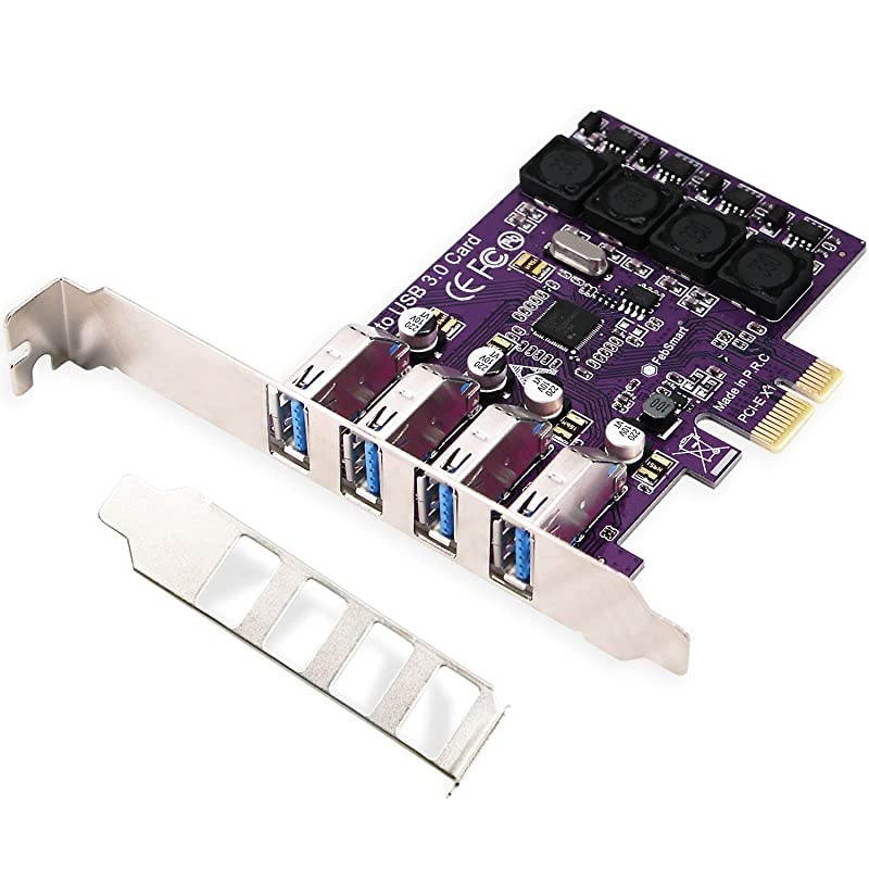 PCI ExpressPCIe 4 Ports USB 30 Expansion Card for Windows XP7Vista88110 Desktop ComputerSuperspeed 5Gbps BanwidthBuild in SelfPowered TechnologyFSU4LPro Purple