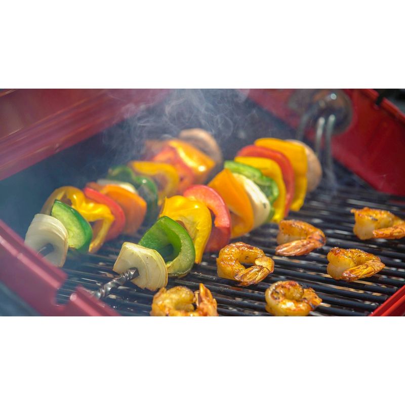 Americana Electric Cart Grill with Polymer Side Tables, Shelf and Rotisserie Model 9350W5.181 - Meco