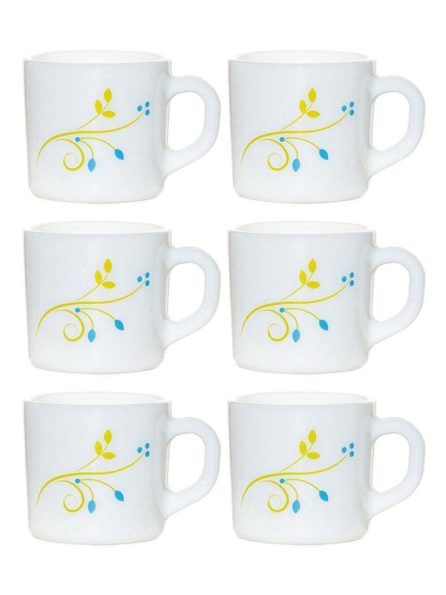 Cello White & Yellow Glass Coffee Mug (0.1 L) - Set of 6