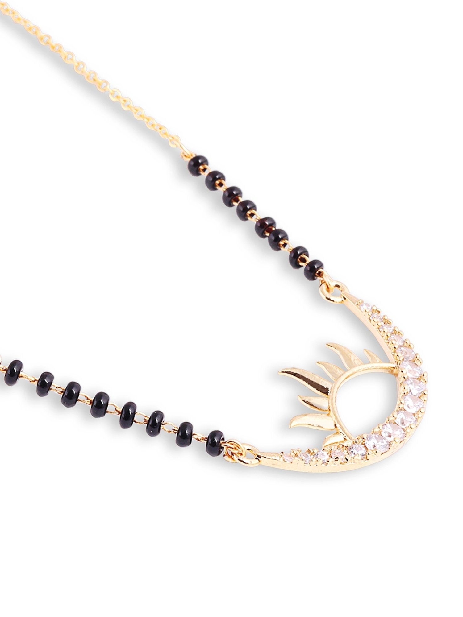 Abdesigns Gold-Plated Black Beaded American Diamond Mangalsutra