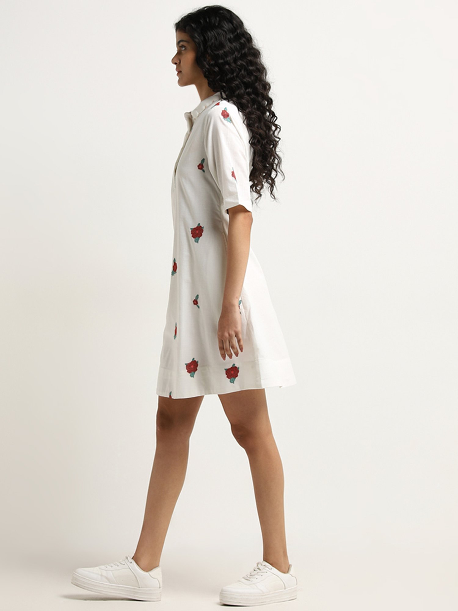 Bombay Paisley by Westside White Floral Printed Cotton Shirt Dress