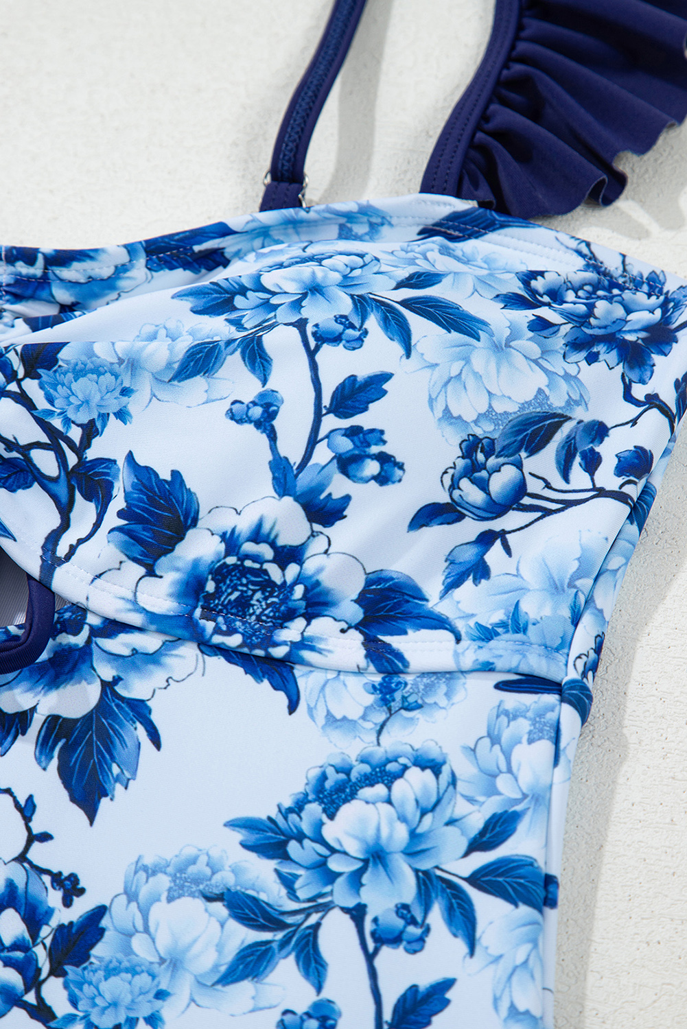 Black Plant Print Zip Front Half Sleeve One Piece Swimsuit