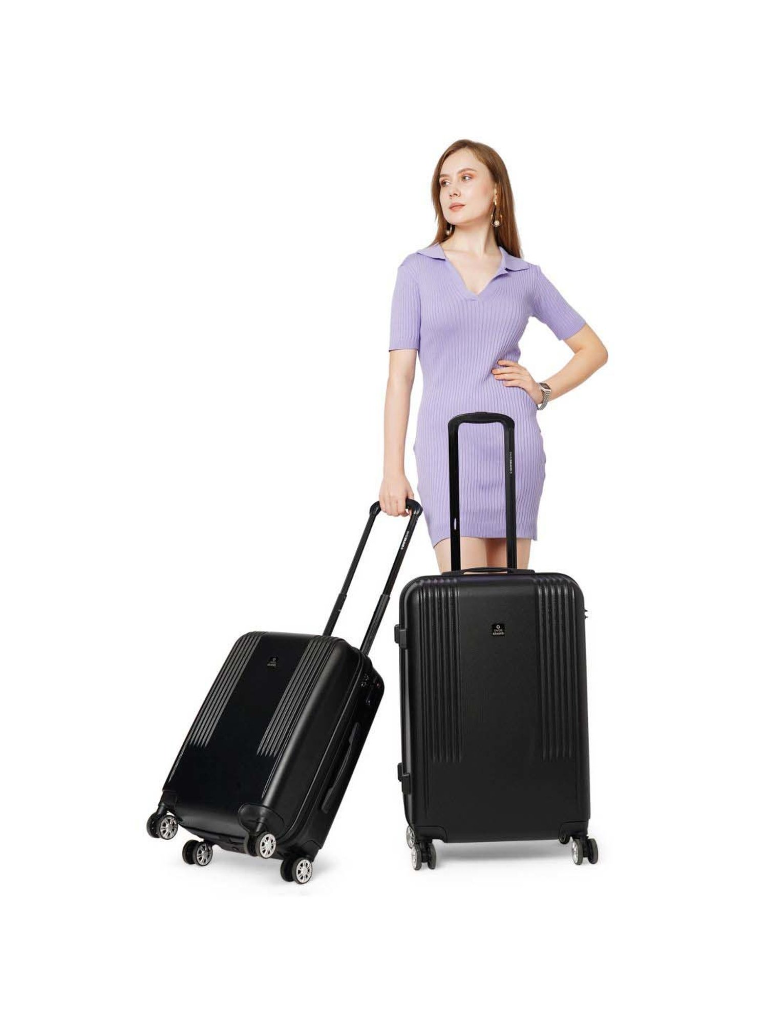 Swiss Brand Sion 2.0 Black Striped Hard Cabin Trolley Bag - 34 cm