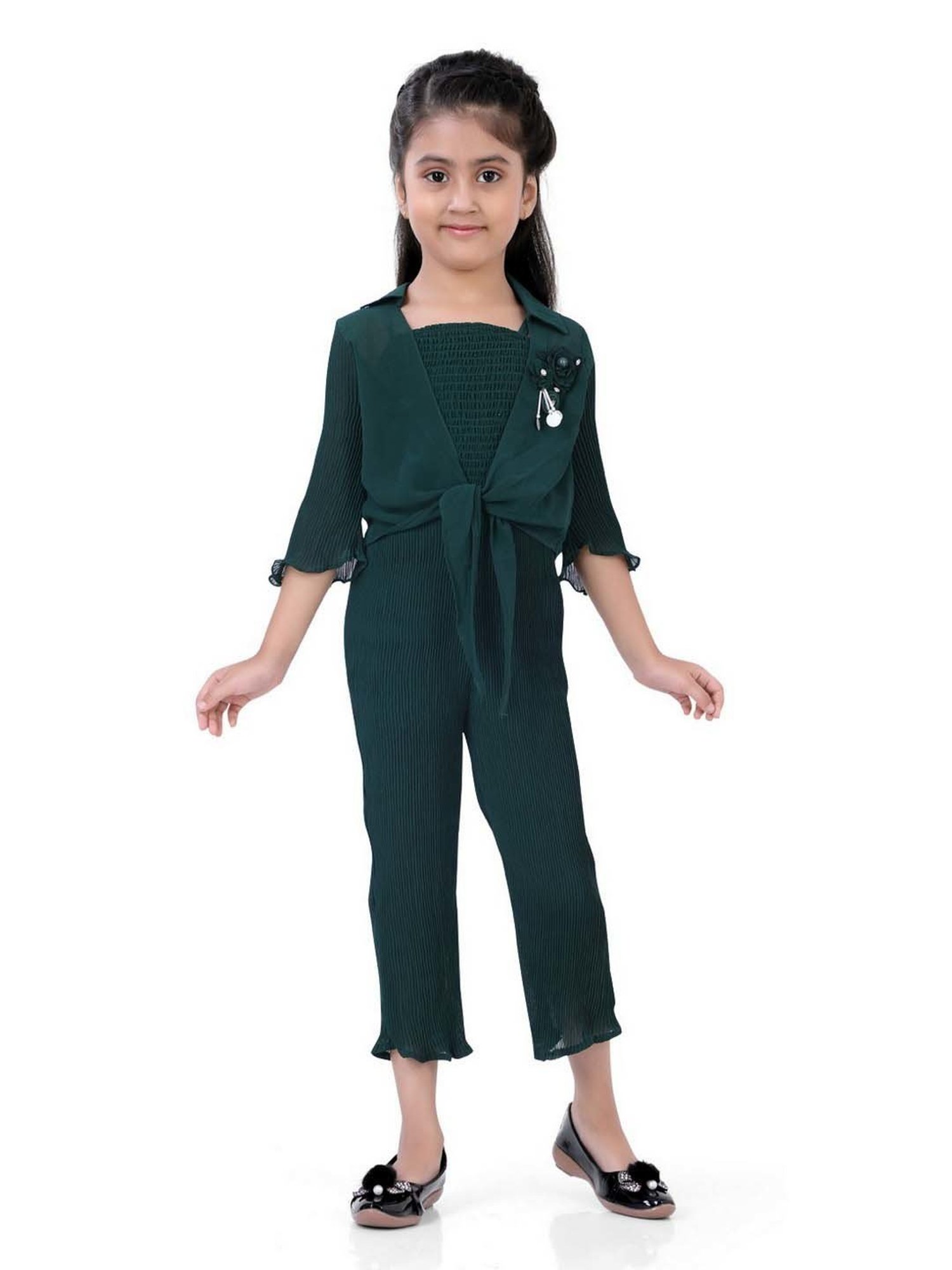 poplins Kids Teal Blue Cotton Regular Fit Jumpsuit