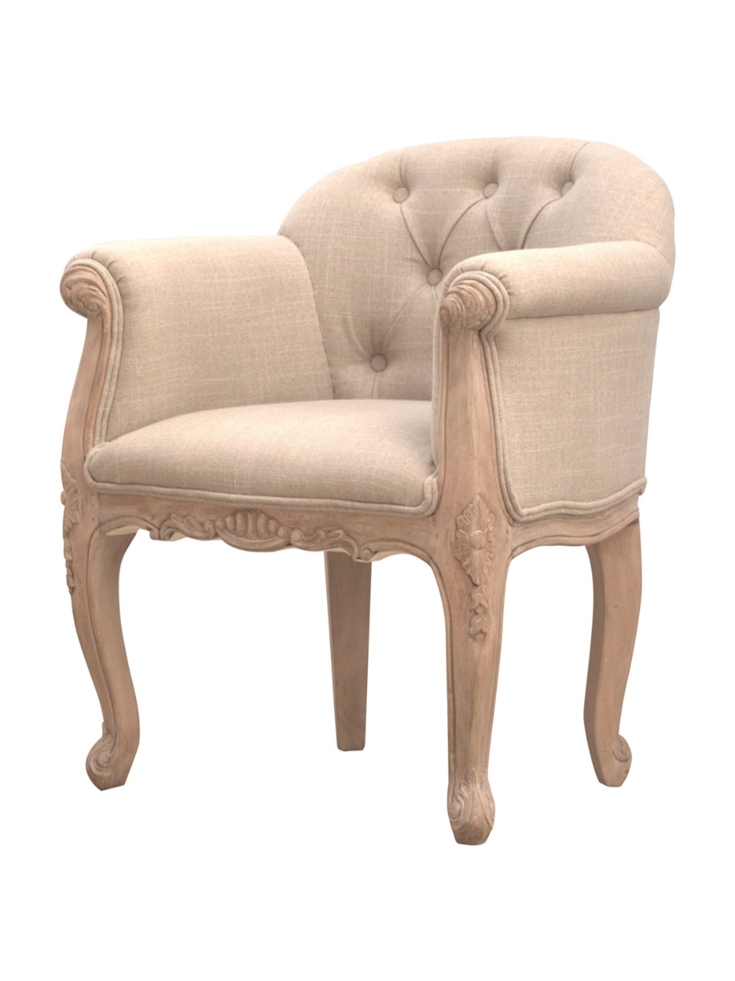 Artisan Furniture French Style Beige & Brown Wood Deep Button Chair