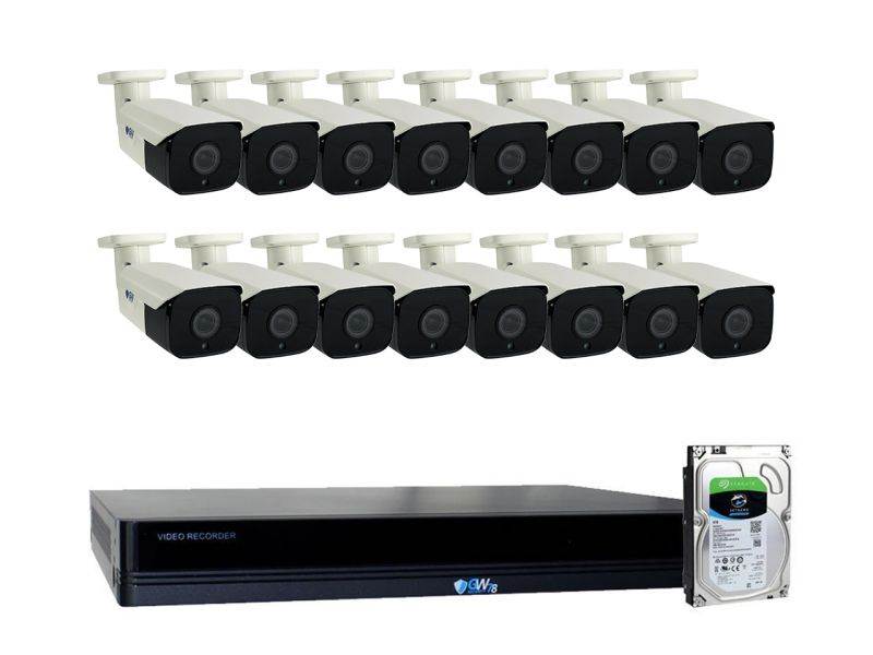 GW 4K Ultra HD 8MP PoE IP Camera Security System, 32CH NVR H.265 UHD 4K Output at 30fps Real Time, 24 x 4K WDR 8 Megapixel IP Bullet Cameras, 2.8~12mm Motorized Zoom Lens Weather Proof, Optional Audio