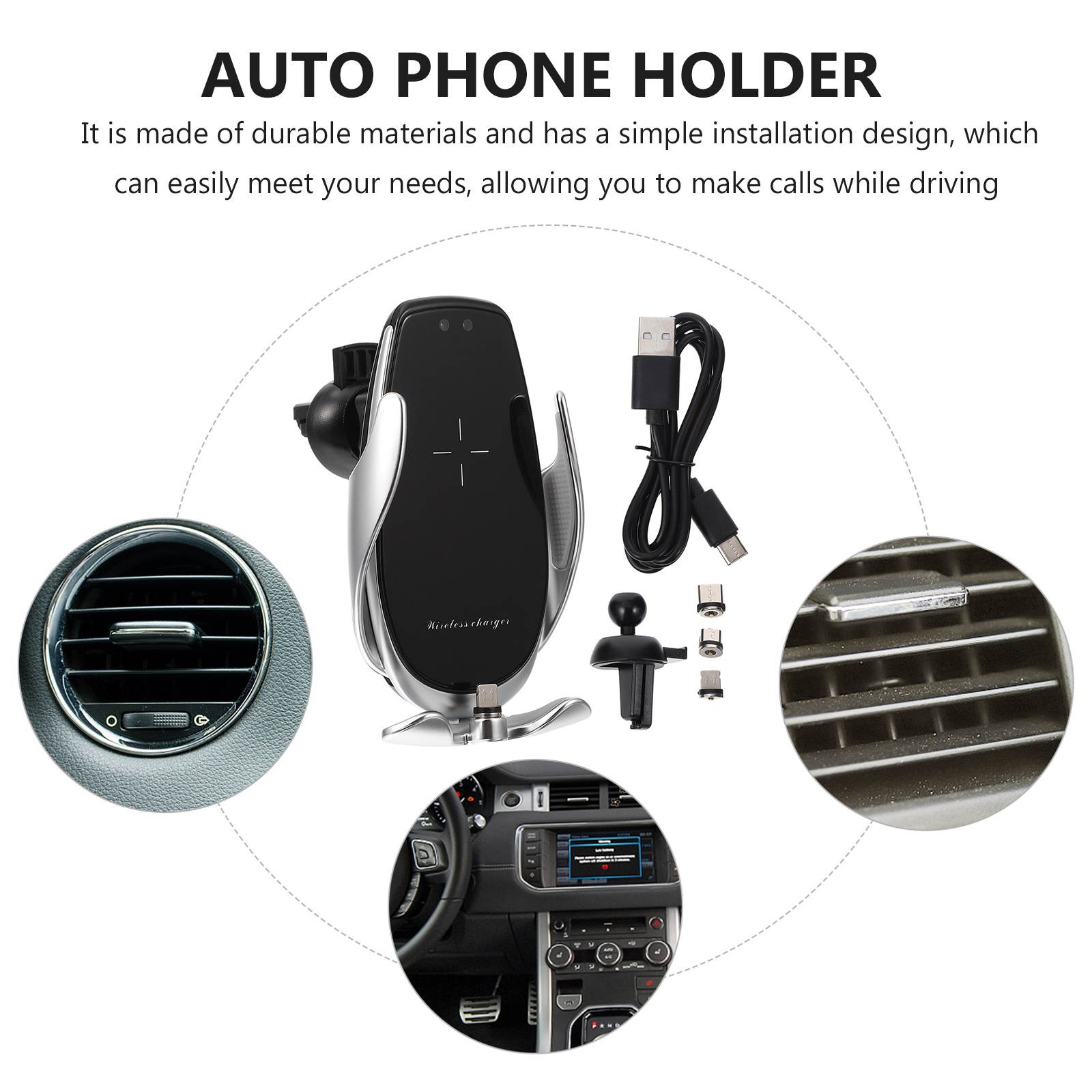 1 Set Car Mounted Phone Stand Wireless Charging Phone Bracket Car Phone Holder