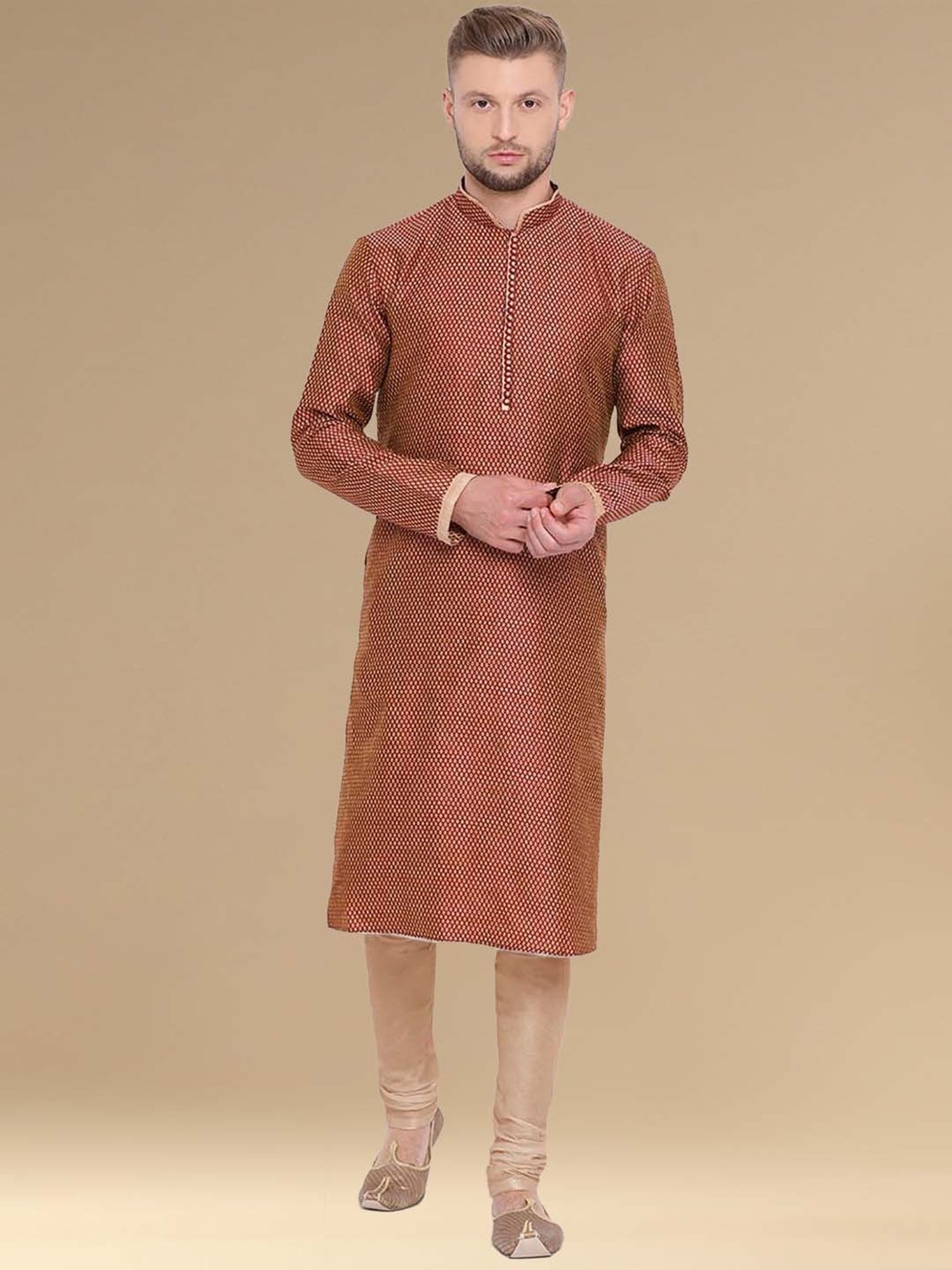 Sanwara Maroon & Begie Cotton Regular Fit Printed Kurta Bottom Set