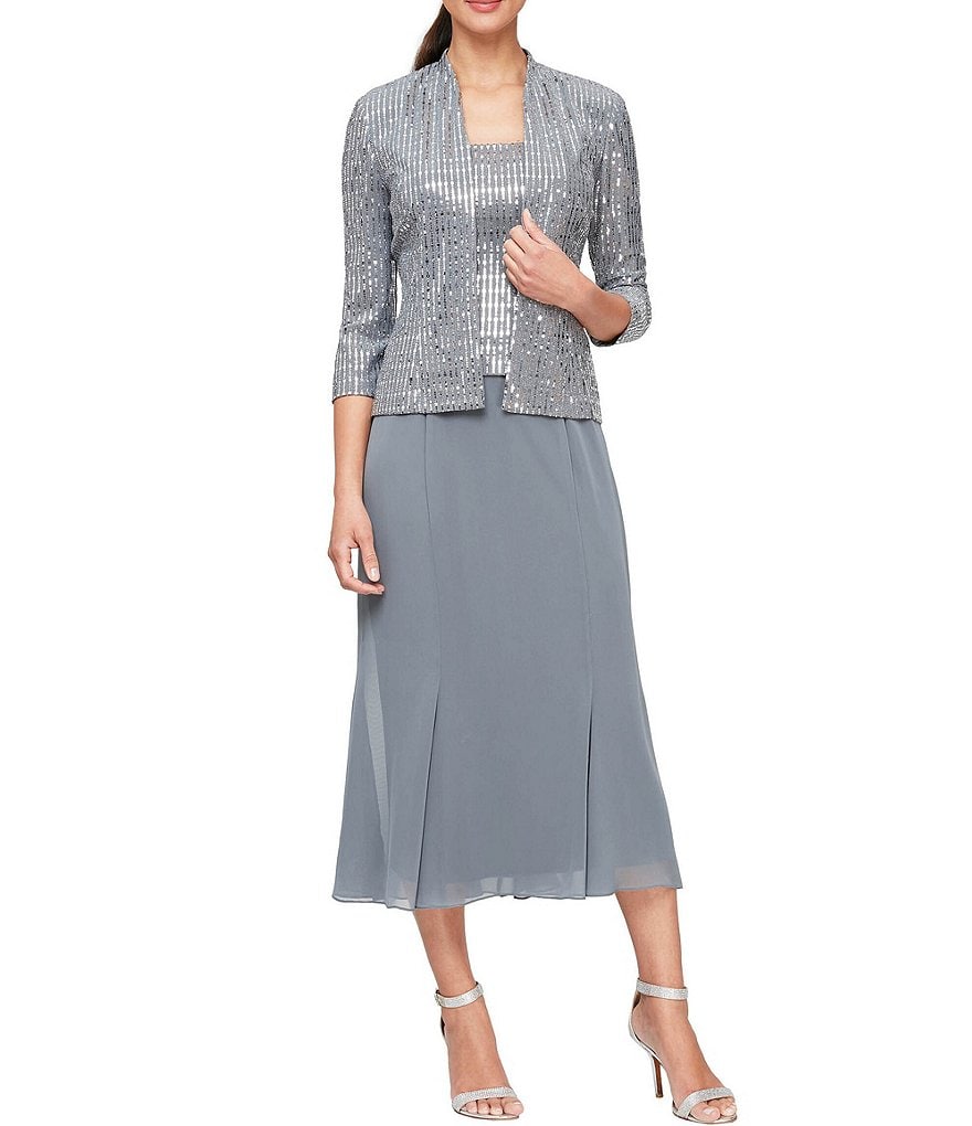 Jkara Petite Size V-Neck 3/4 Sleeve Beaded Bodice Gown