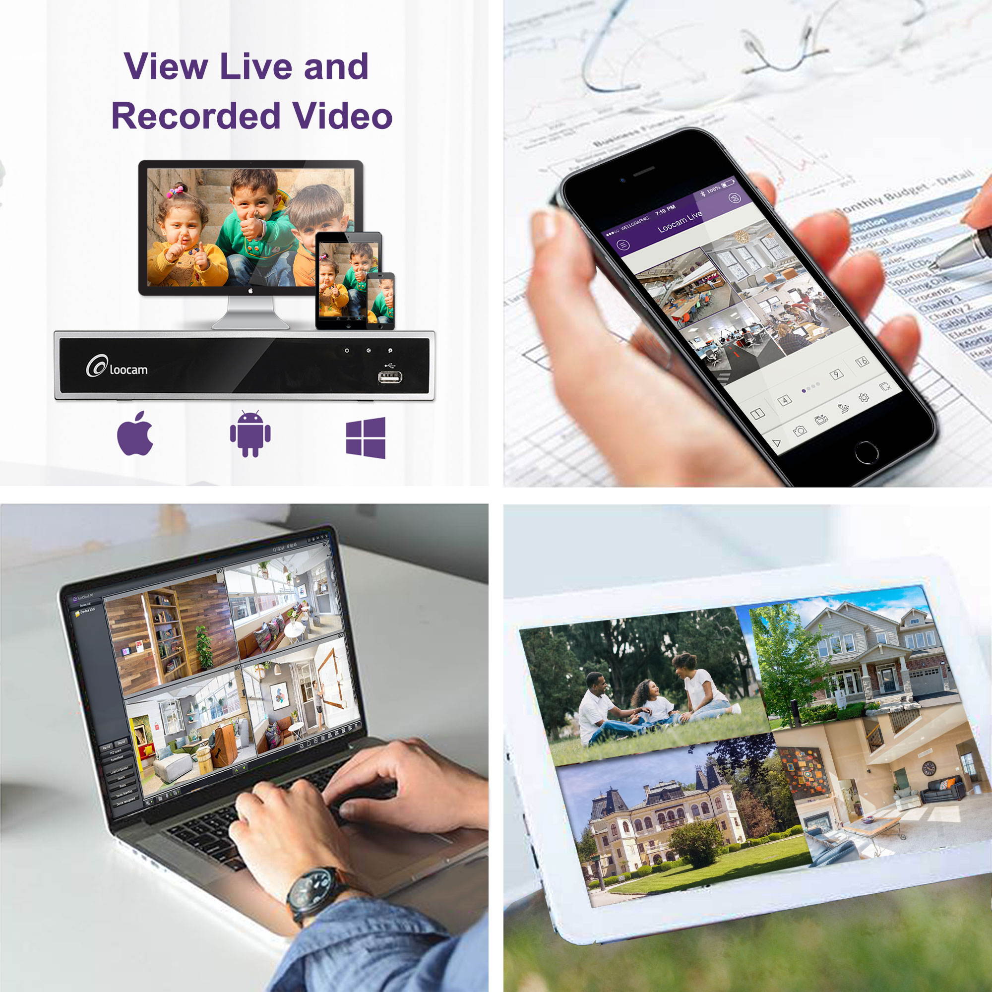 Loocam Full 1080p HD 4 Channel Security DVR Recorder, H.264 Hybrid 4-in-1 TVI DVR Surveillance System(Analog/AHD/TVI/CVI),Motion Detection,Mobile Remote Control,Email Alarm,with 1TB Hard Drive