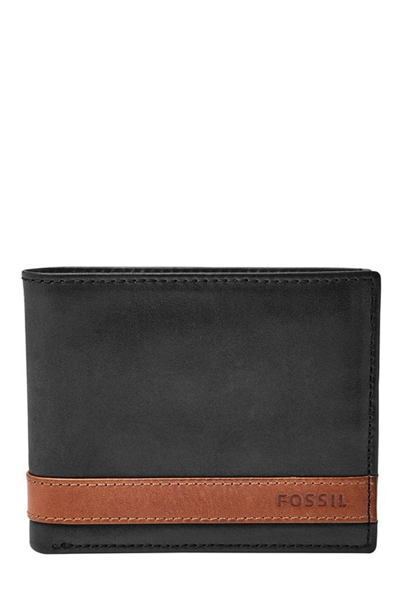 Fossil Black & Tan Panelled Leather Bi-Fold Wallet