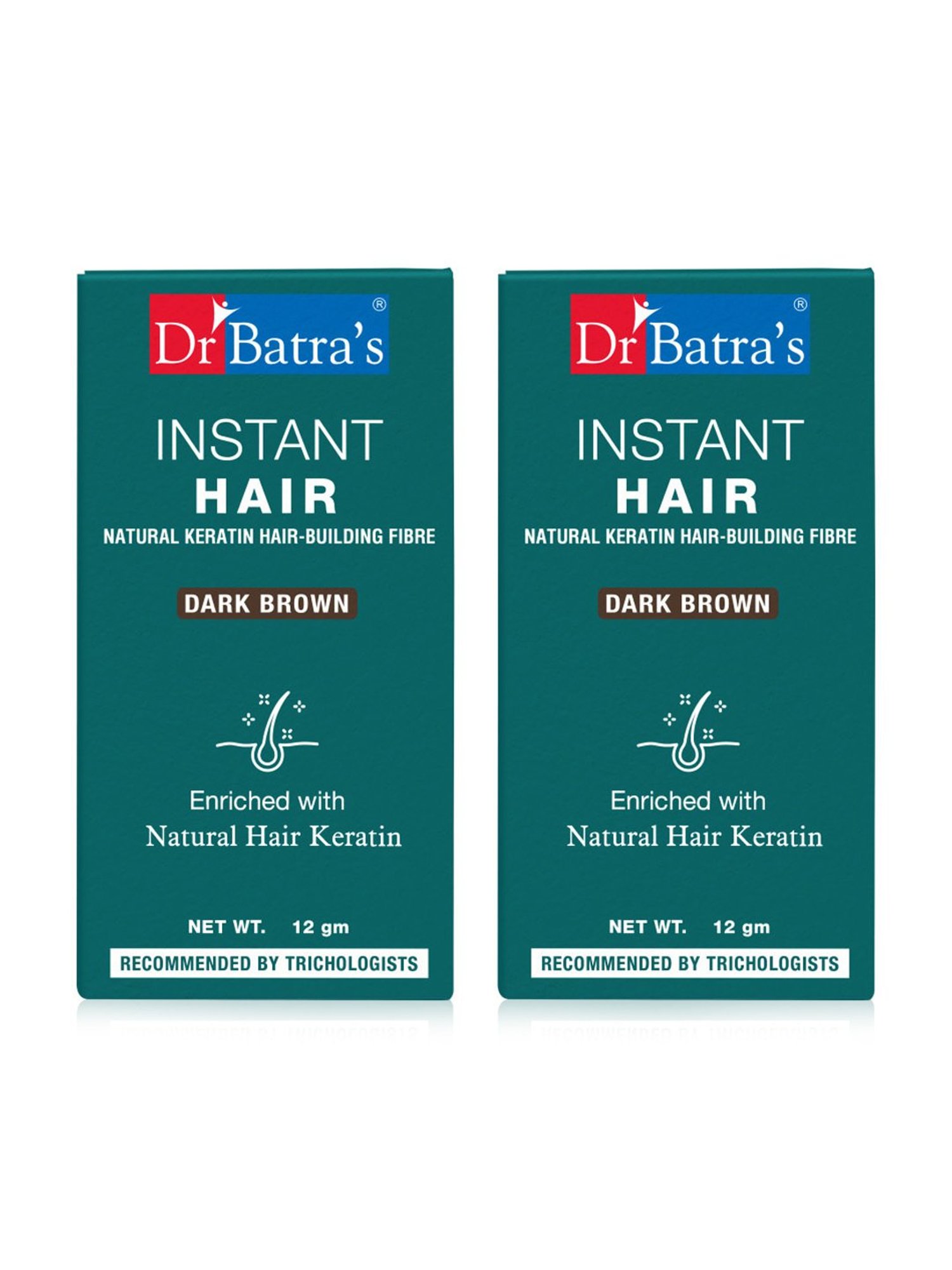 Dr. Batra's Instant Hair Natural Keratin Hair Building Fibre Dark Brown - 12 gm Each (Pack of 2)