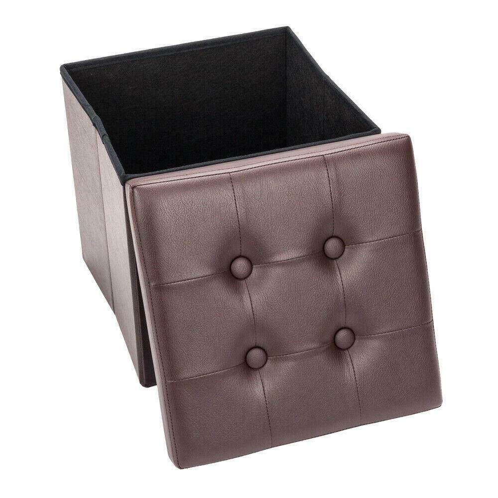 15" Storage Ottoman - Folding Toy Box Chest Seat Faux Leather Small Foot Rest