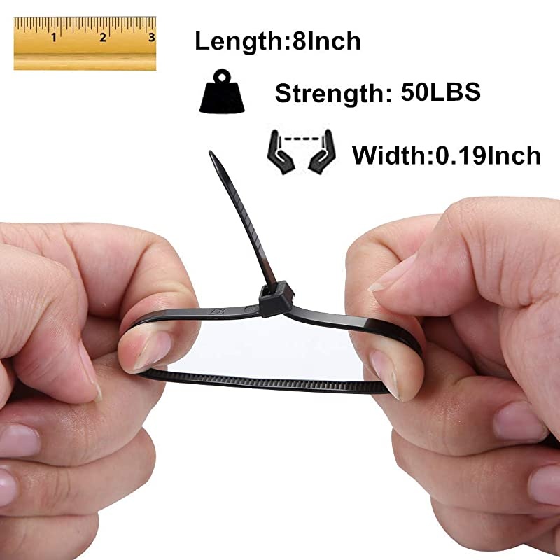 8 Inch Zip Ties, 150 Pieces Durable Adjustable Nylon Wire Ties and 50 Pounds Tensile Strength for Home, Garage, Office, Vegetable Garden,Travel