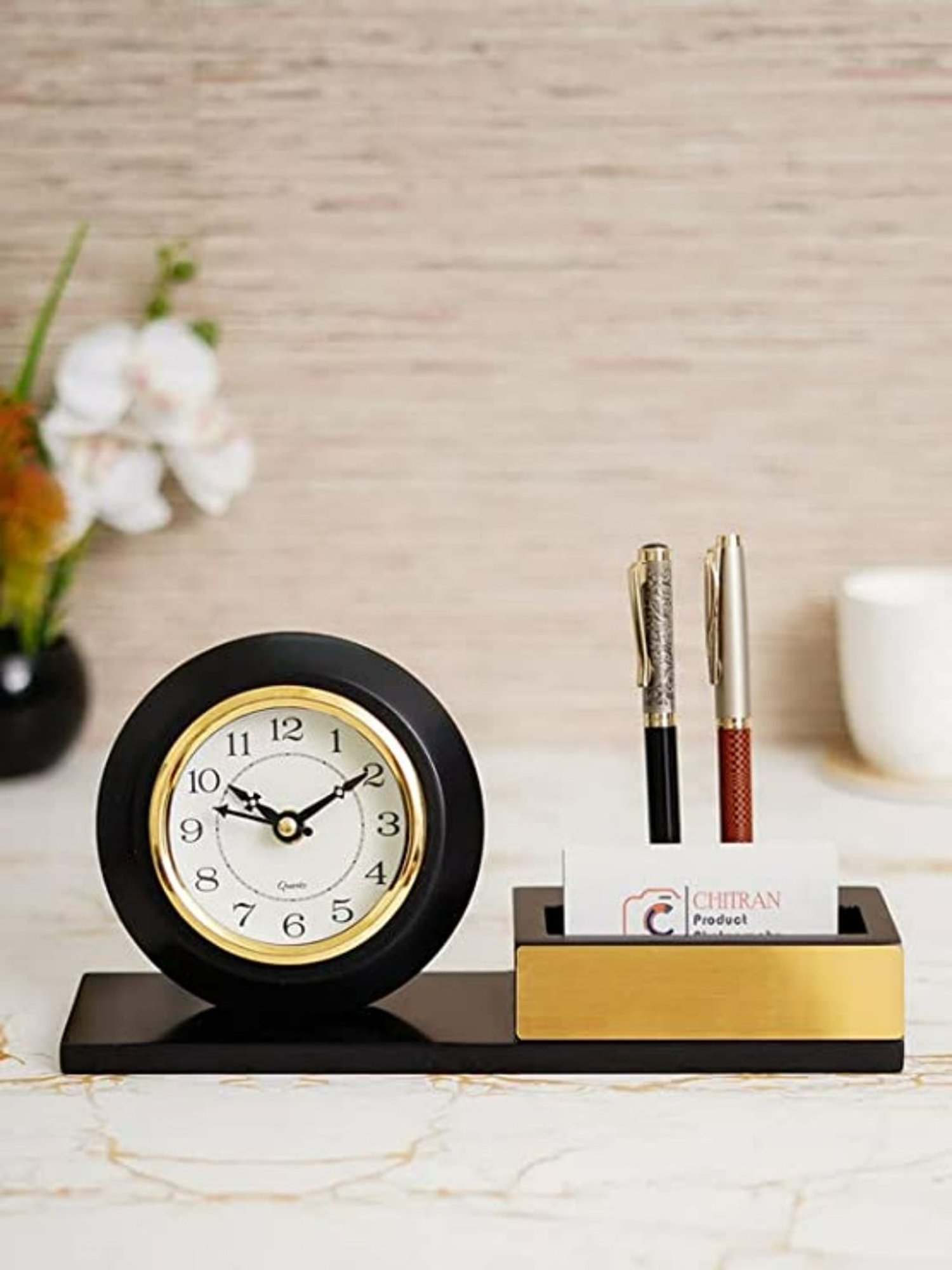 CHRONIKLE Black Wood Table or Desk Clock