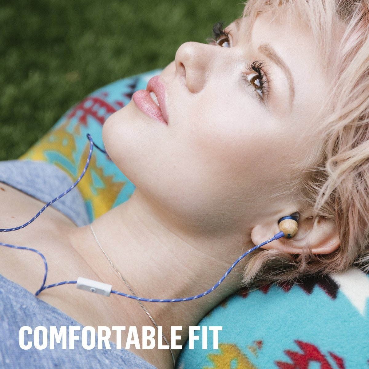 house of marley, smile jamaica wired inear headphones  inline microphone with 1button remote, noise isolating, durable, tangle free cable, emje041dn denim