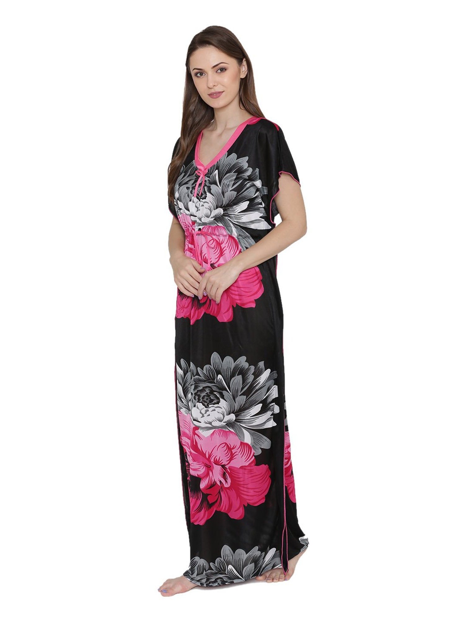 N-Gal Black & Pink Floral Print Nighty