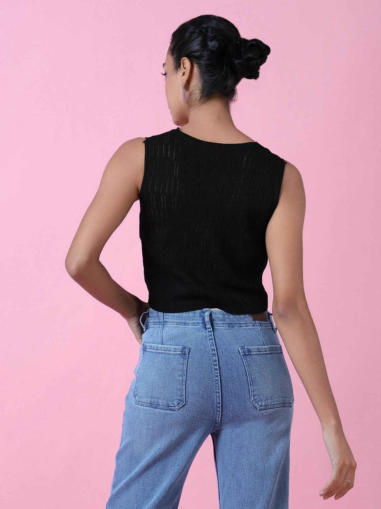 SHOWOFF Black Regular Fit Crop Top