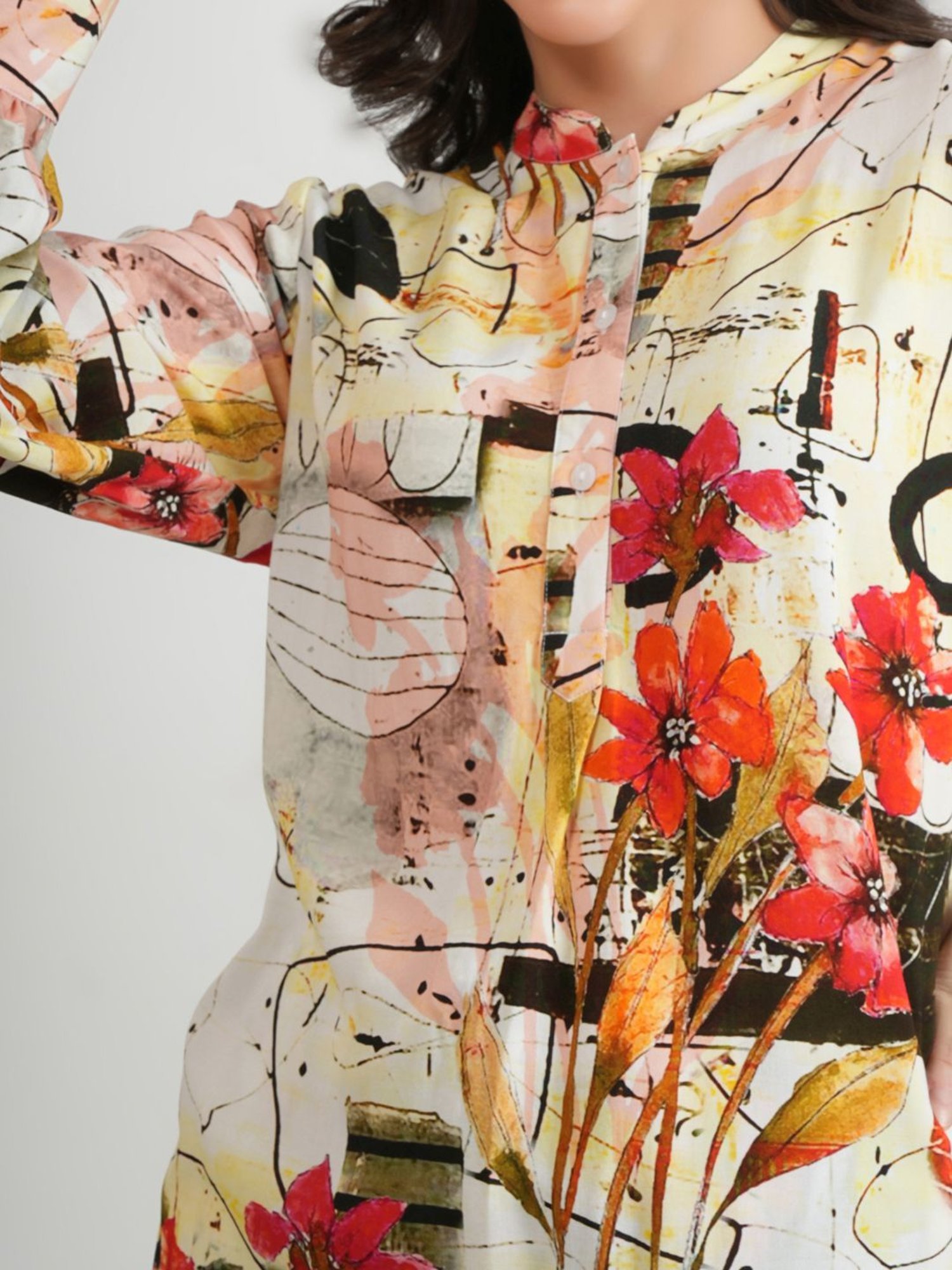 Zolo Label Beige Floral Print Top Pant Set