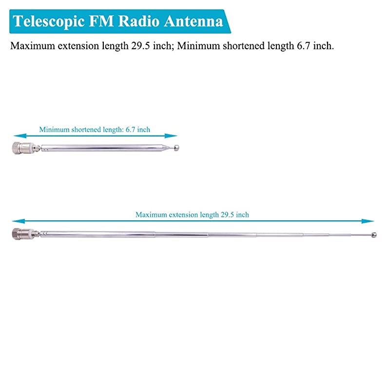 2 Pack) FM Antenna Telescopic 75 Ohm Screw F Type Male Plug Jack Connector Adapter FM Radio Antenna for AV Stereo Receiver Home Theater Amplifier System Indoor Outdoor