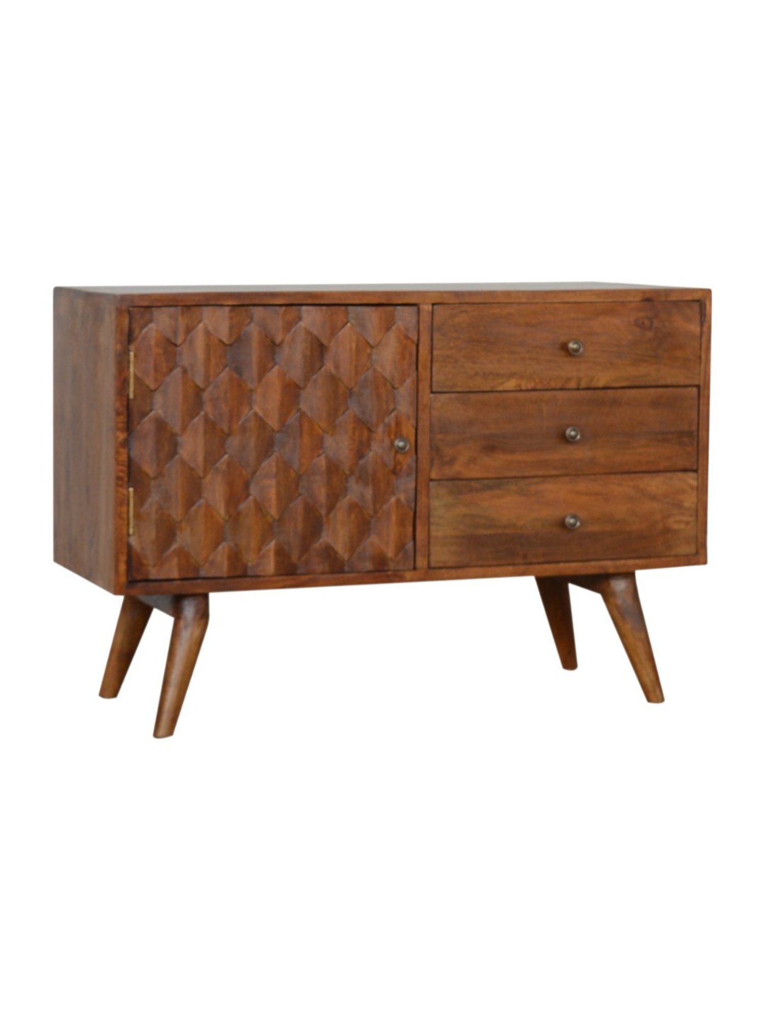 Artisan Furniture Carved Brown Wood Chestnut Brown Wood Sideboard