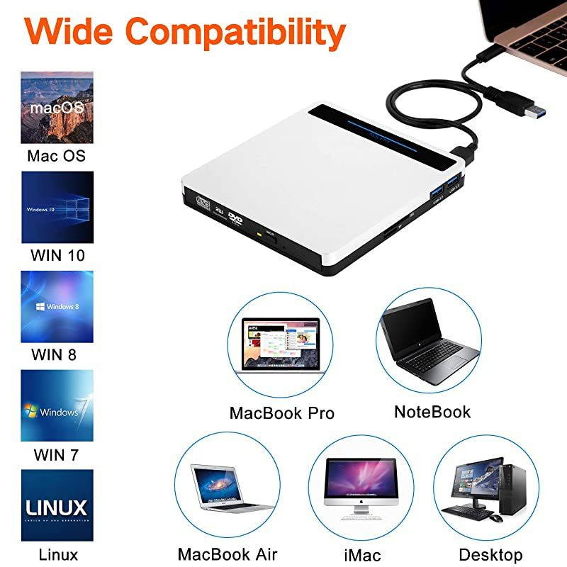 DVD Drive 5 in 1 USB 30TypeC Portable CDDVD+RW Burner Player CD ROM for Mac Laptop MacBook Pro Air Desktop PC Windows