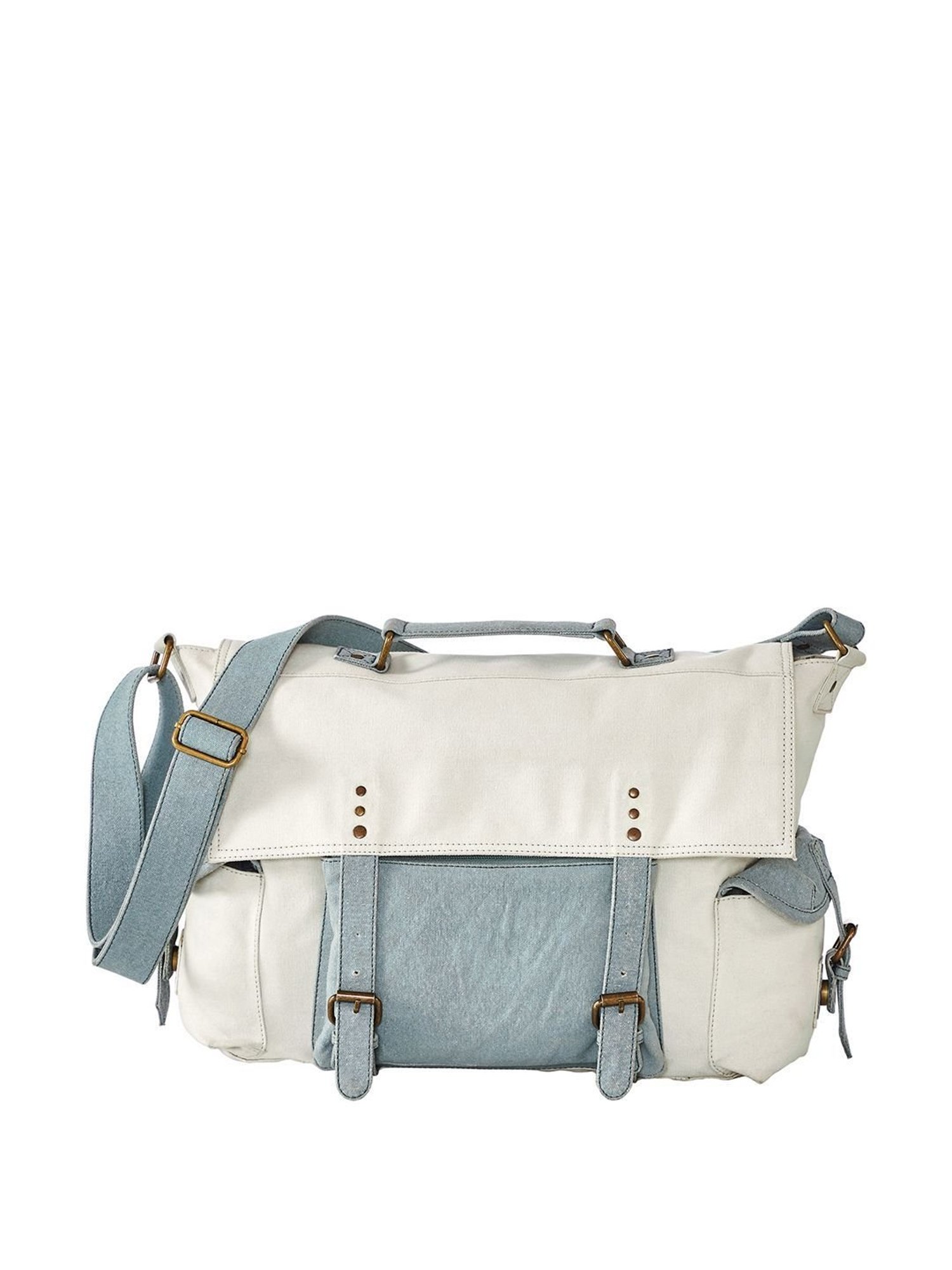 Mona B White Canvas Medium Messenger Bag