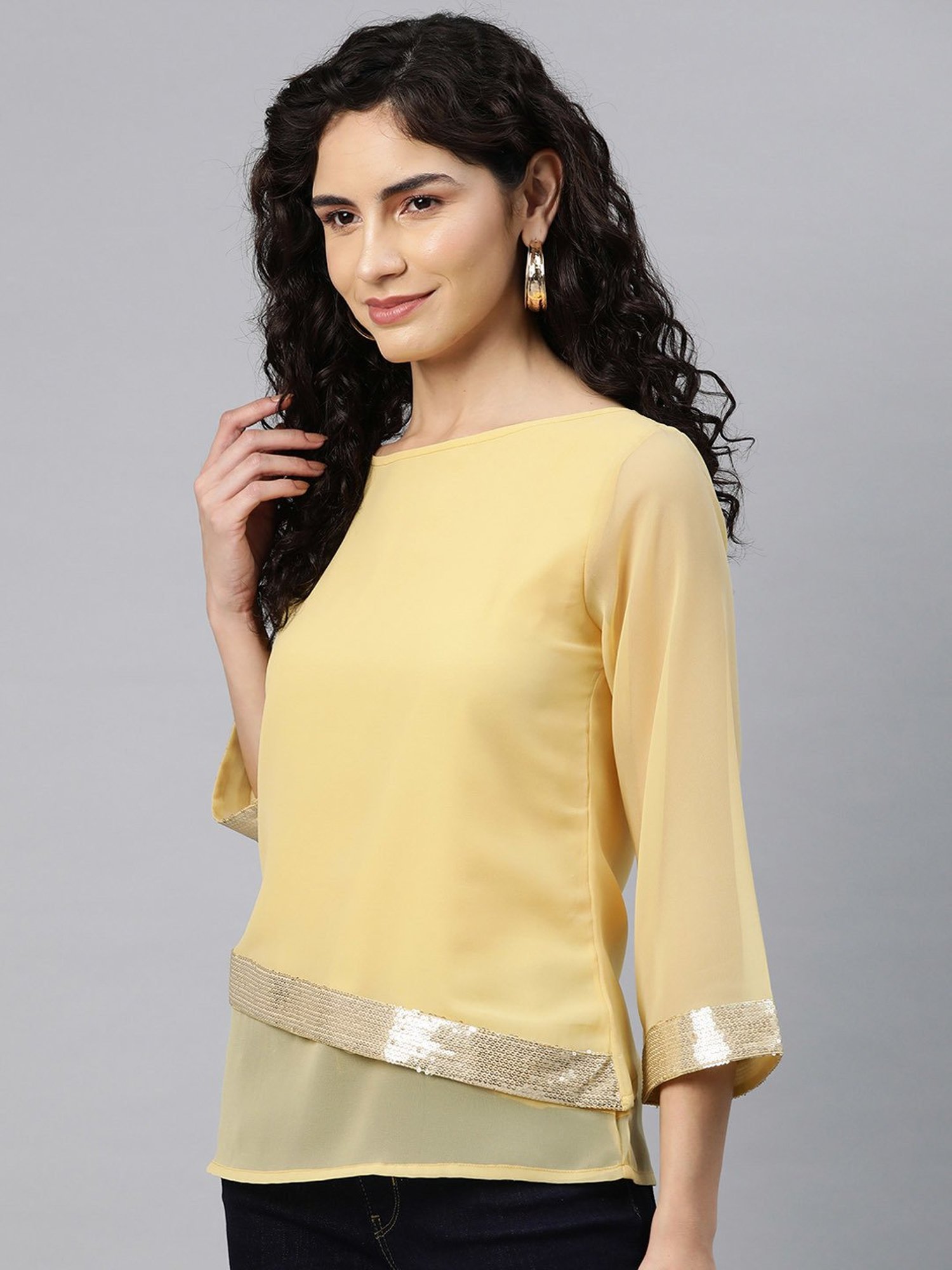 Cottinfab Yellow Regular Fit Top