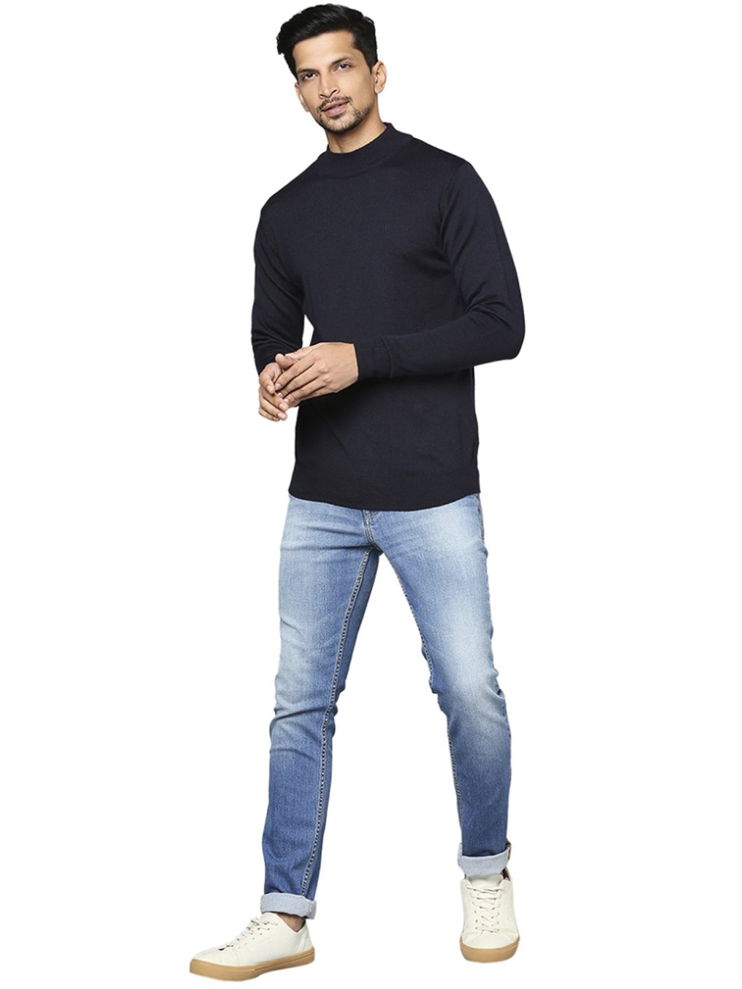 Raymond Blue  Regular Fit Self Pattern sweater