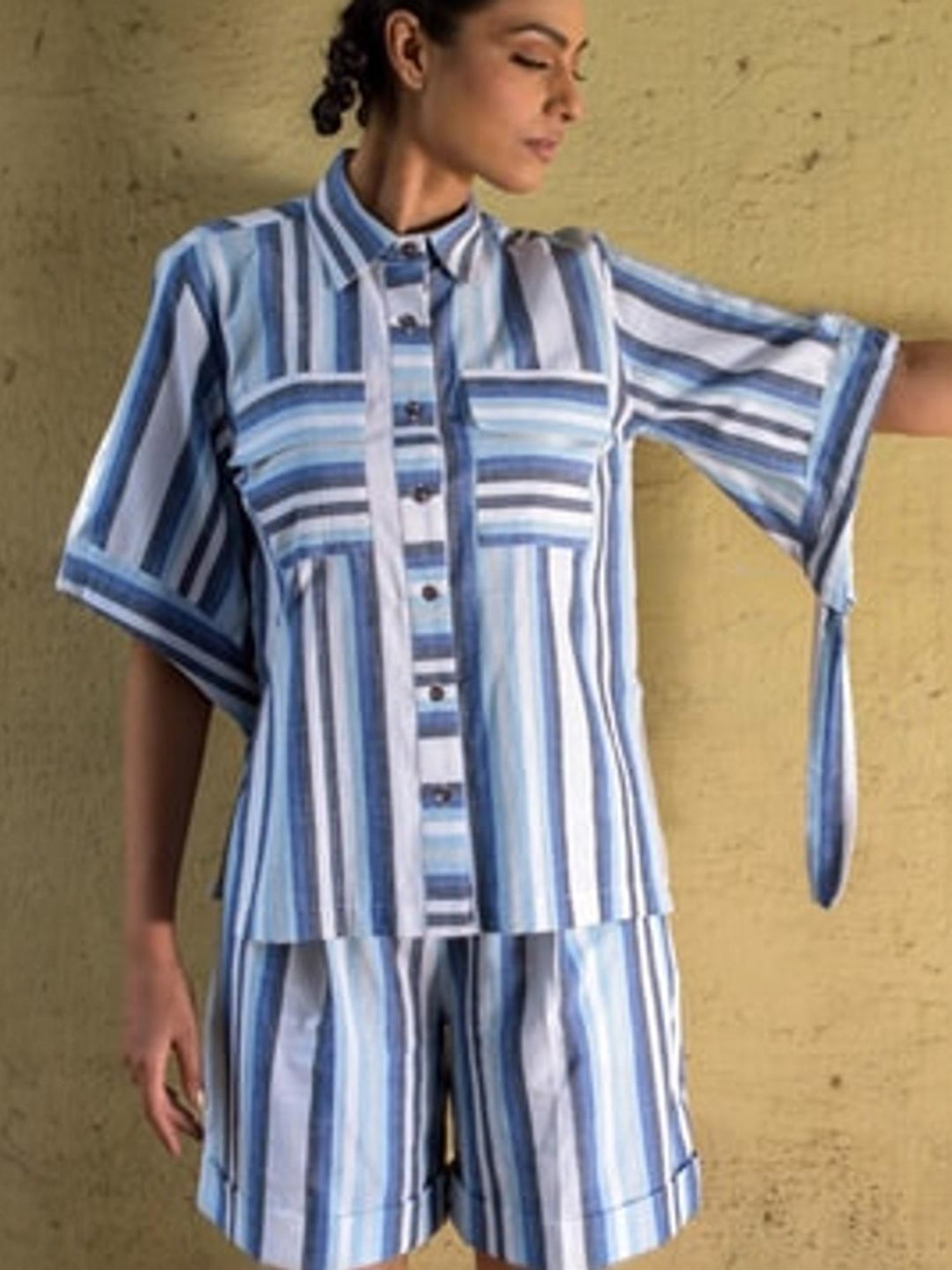 Anushe Pirani Blue & White Fika Knife Pleat Bermudas