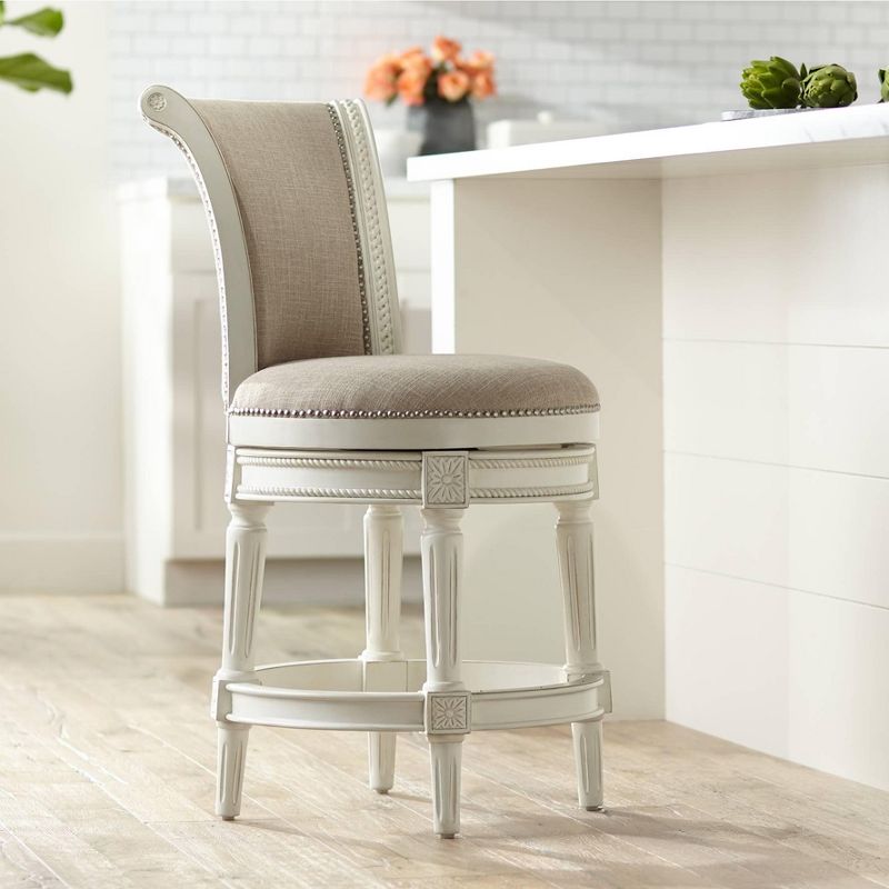 55 Downing Street Oliver 24 1/2" Cream Fabric Scroll Back Swivel Counter Stool