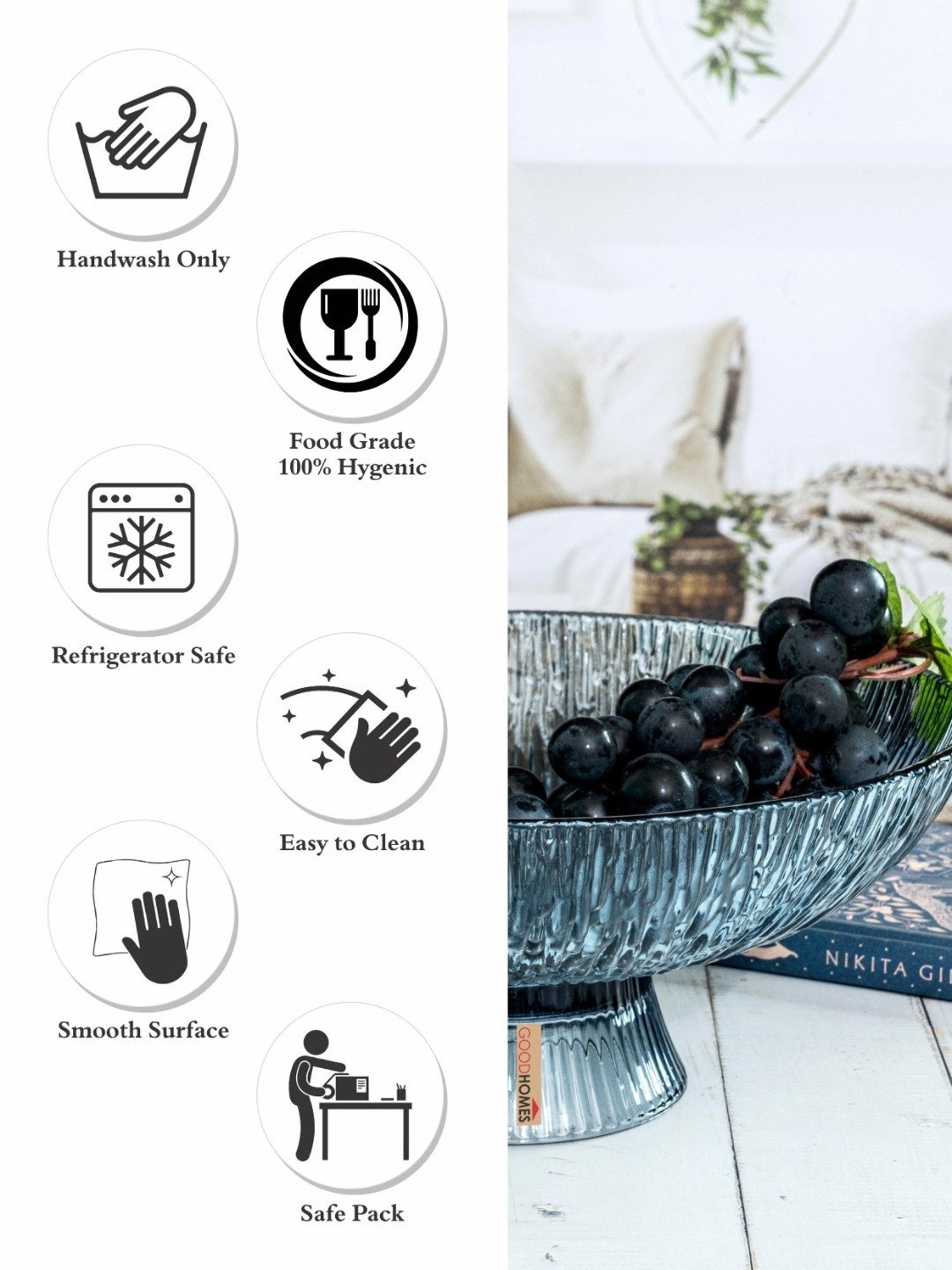 Goodhomes Grey Glass Fruit Bowl