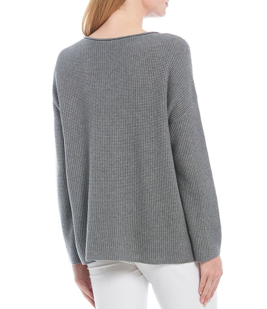Eileen Fisher Petite Size Peruvian Organic Cotton Ballet Neck Long Sleeve Box Top