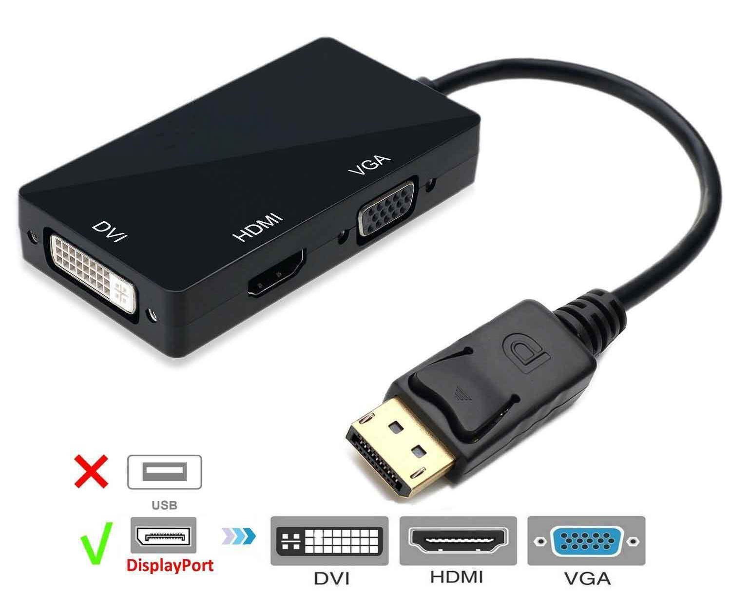 3 in 1 Display Port DP Male to HDMI DVI VGA Female Adapter For PC Laptop
