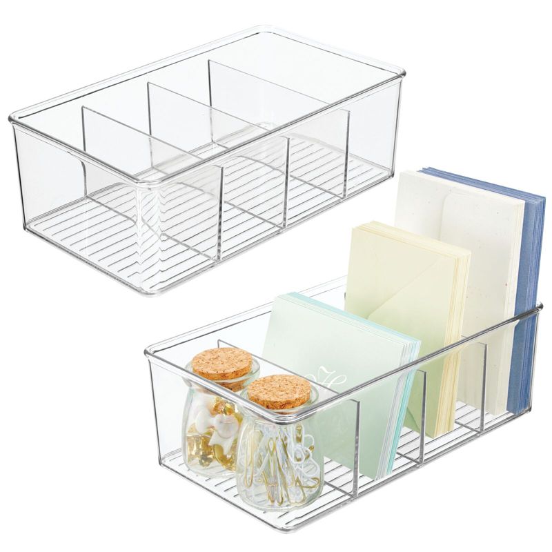 mDesign Plastic Office Storage Organizer Bin Box, 2 Pack - Clear