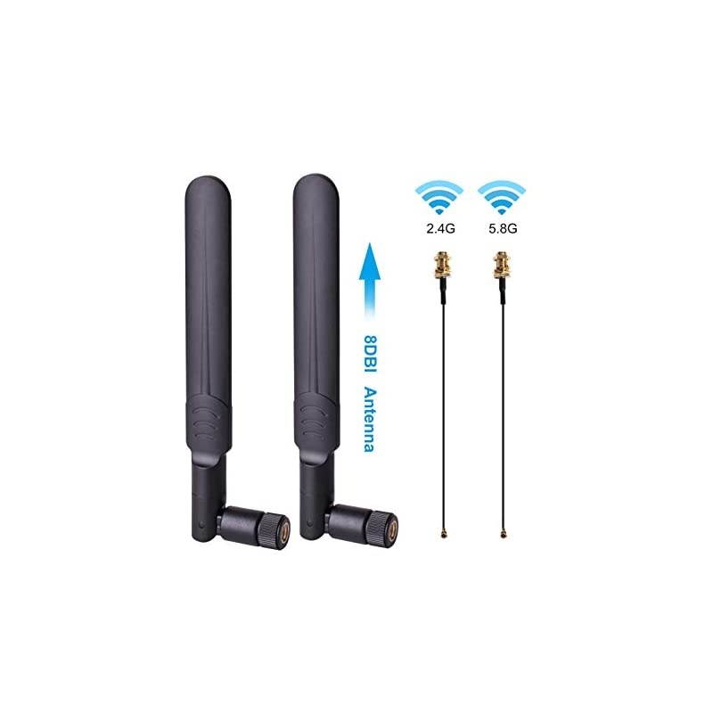 x 8dBi WiFi RP-SMA Male Antenna .4GHz 5.8GHz Dual Band +x 15CM U.FL/IPEX to RP-SMA Female Pigtail Cable for Mini PCIe Card Wireless Routers, PC Desktop, Repeater, FPV UAV Drone and PS4 Build