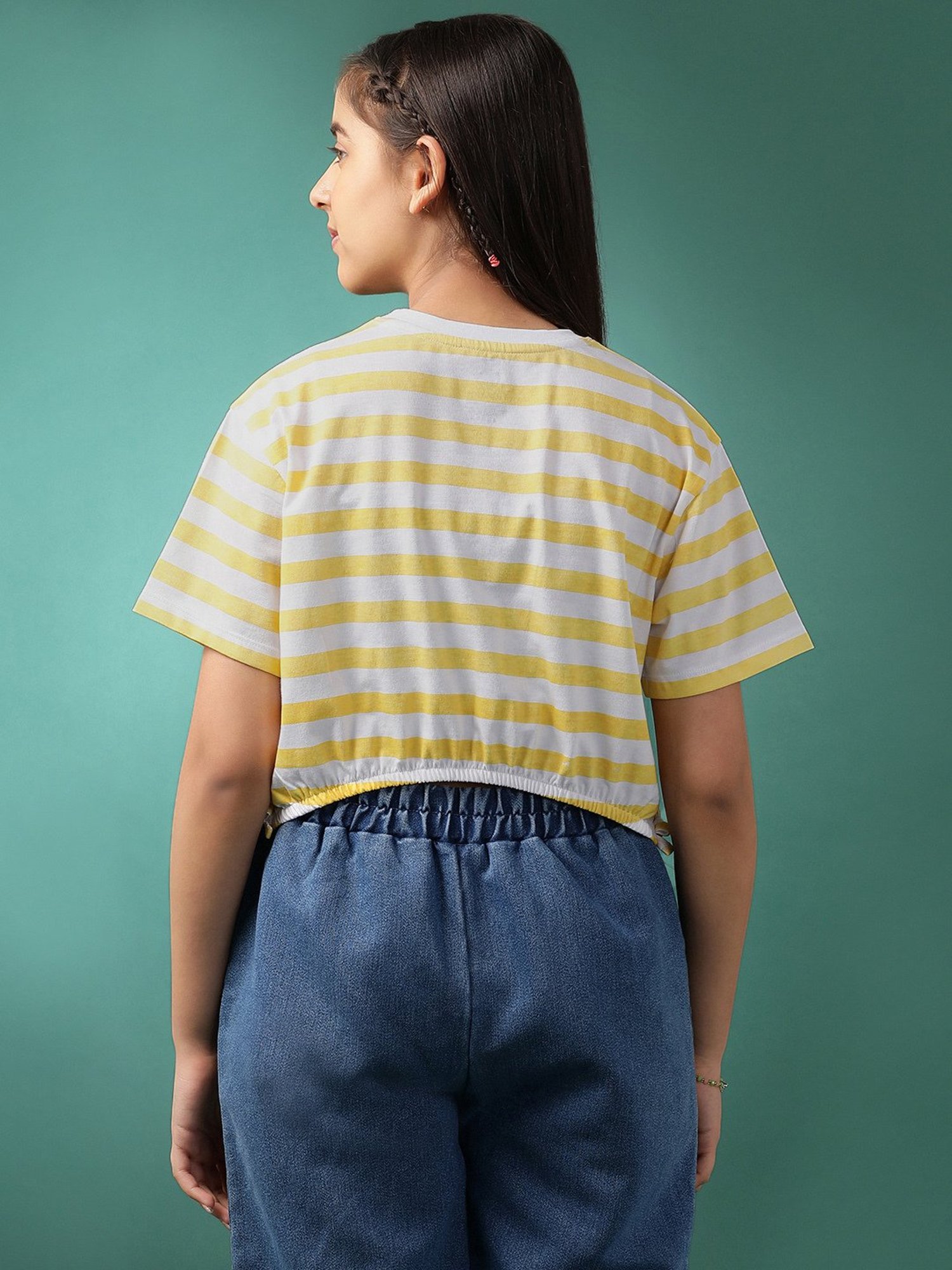 Lil Tomatoes Kids Yellow & White Striped Crop Top