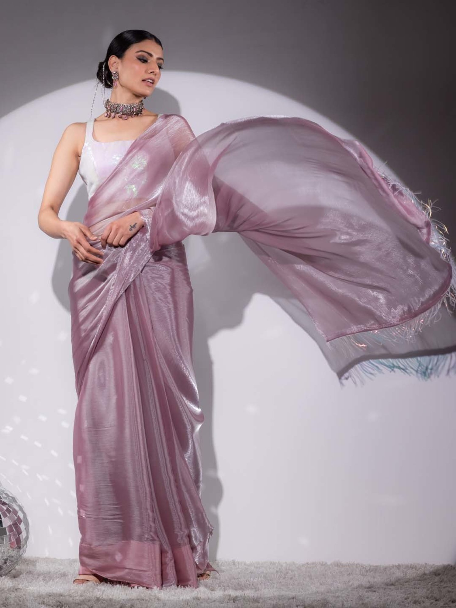 Swtantra Blush Pink Organza Saree