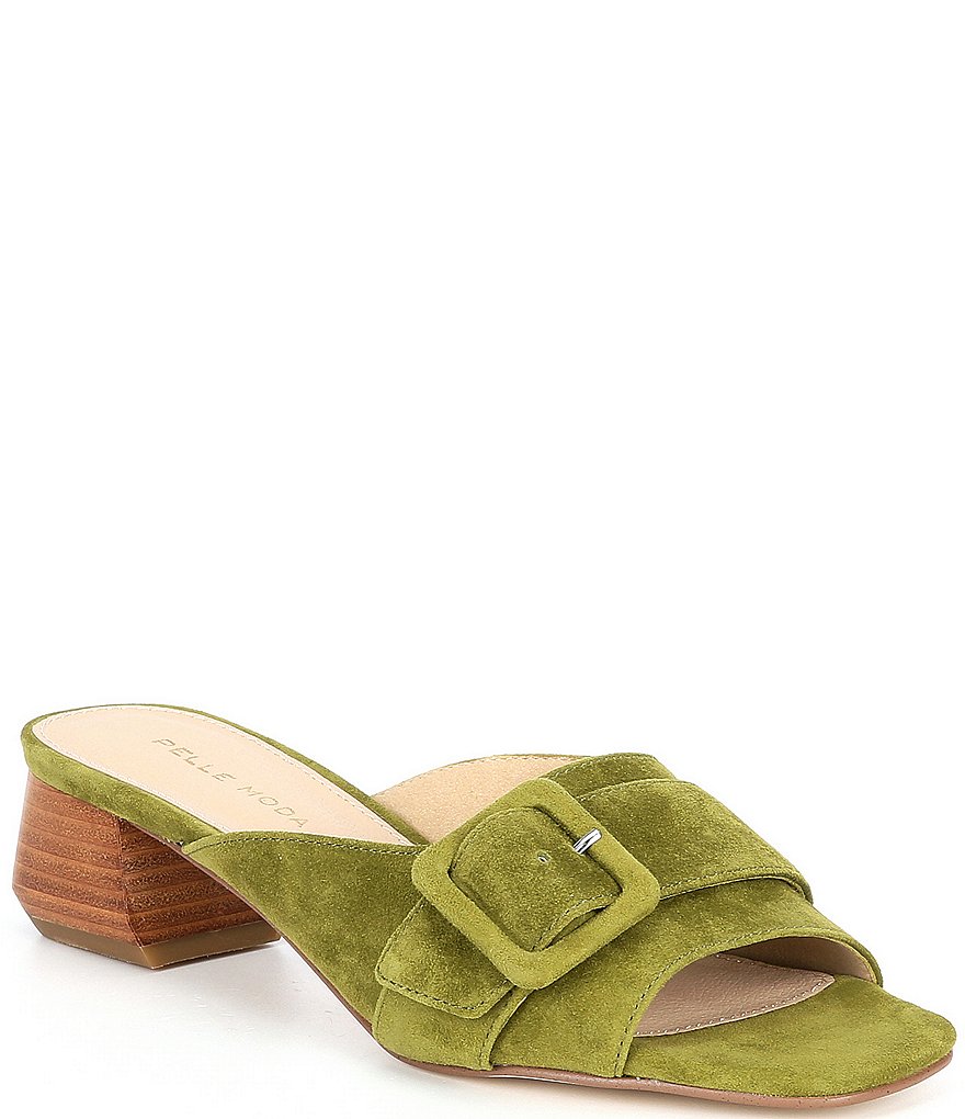 Pelle Moda Tala Suede Buckle Block Heel Mules