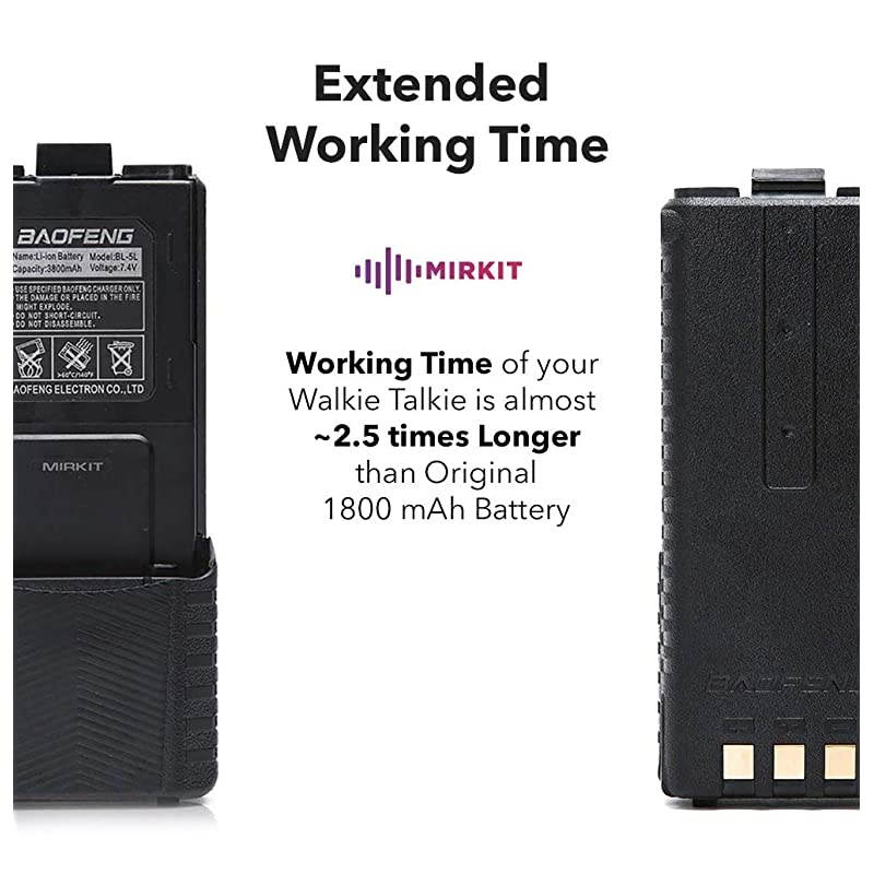 2pc Baofeng BL5L 3800 mAh Extended Batteries Compatible with UV5R BF8HP UV5RX3 RD5R UV5RTP UV5R+ UV5X3 Rechargeable Extended Baofeng Accessories Battery by  Radio USA Warranty