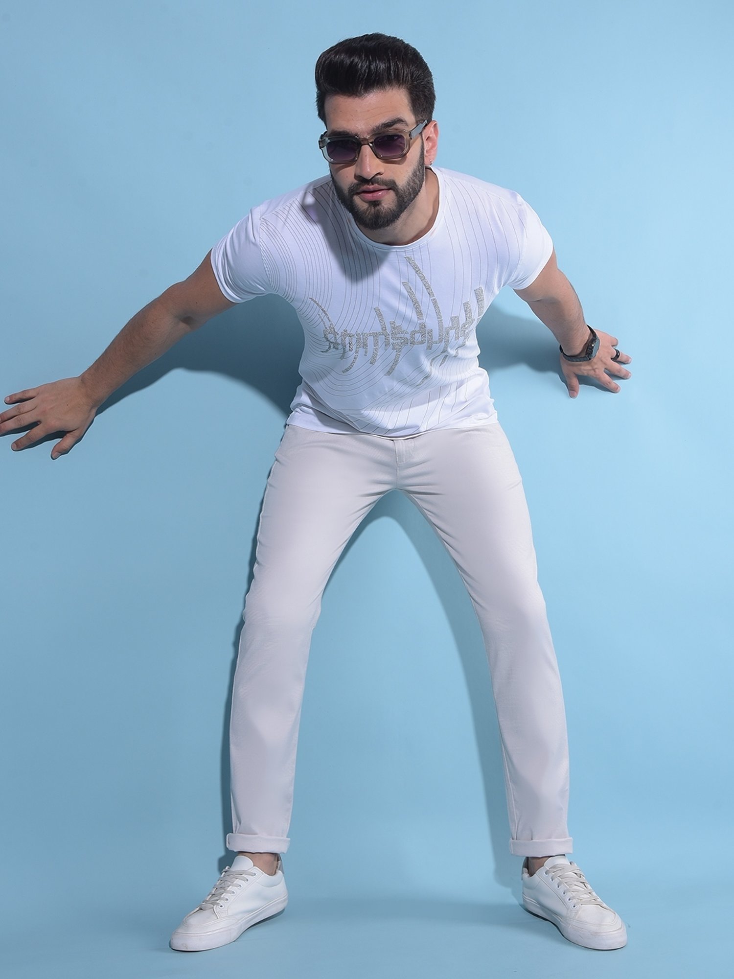 Crimsoune Club White Cotton Slim Fit Printed T-Shirt