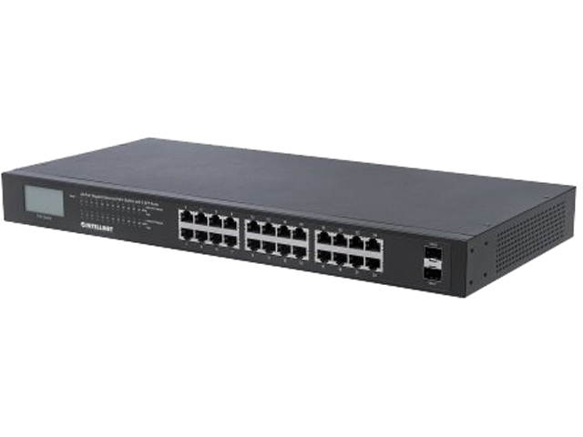 Intellinet Network Solutions 24-Port Gigabit Ethernet PoE+ Switch with 2 SFP Ports and LCD Screen (561242)