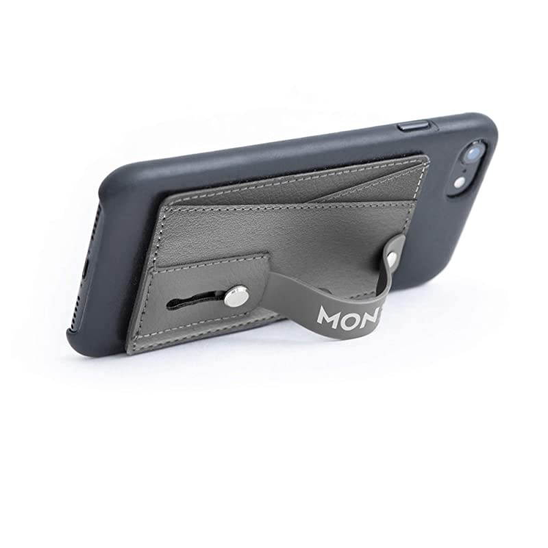 Phone Grip with Expanding Stand and Slim Wallet (Steel Gray)
